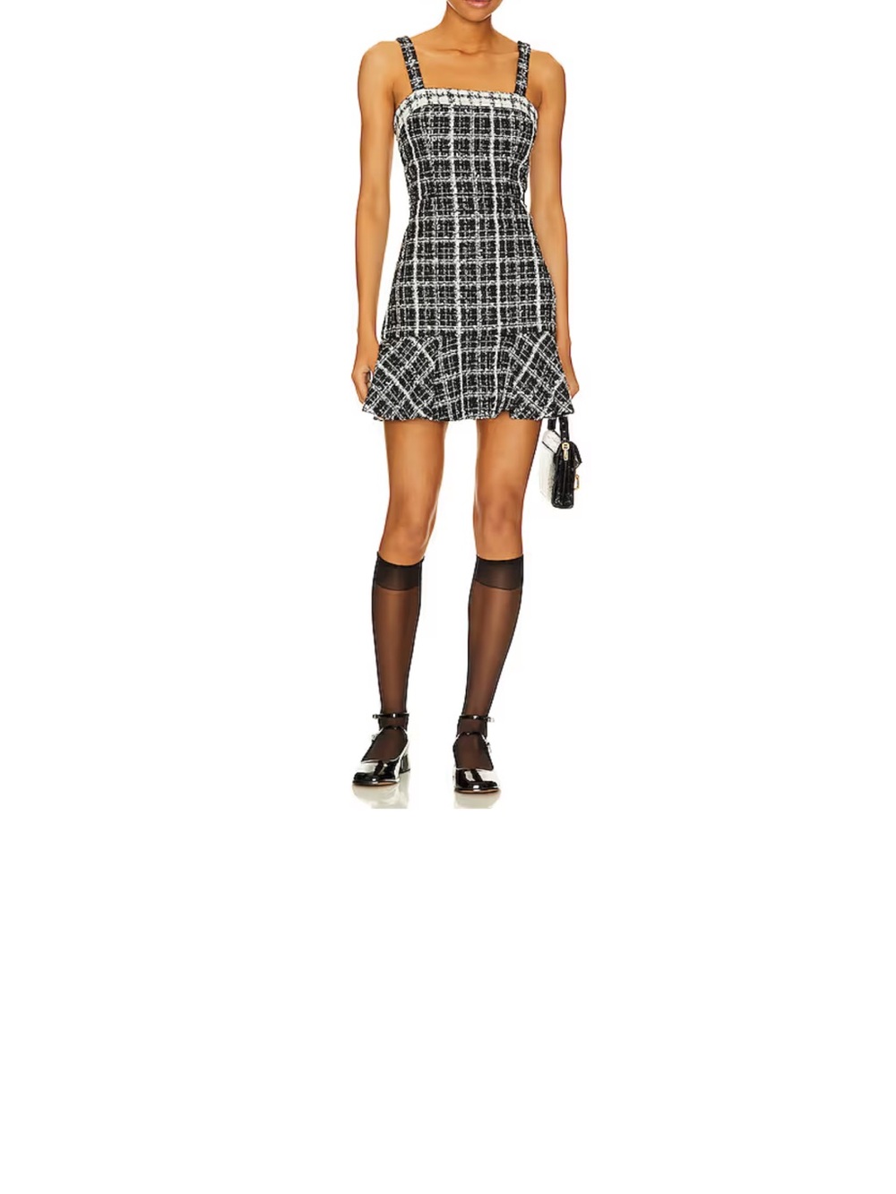 Alice + Olivia Black and White Plaid Ruffle-Hem Mini Dress Skirt